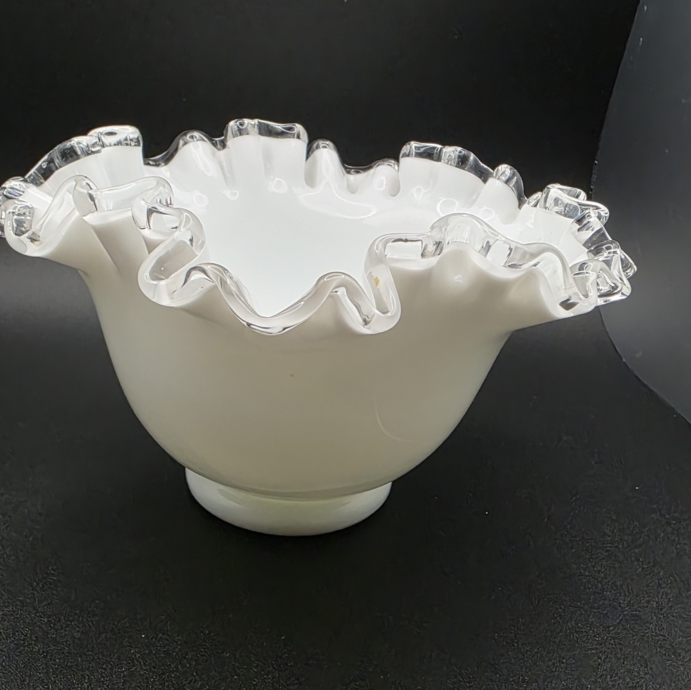 Fenton White Ruffled Glass Bowl - Picture 2 of 6